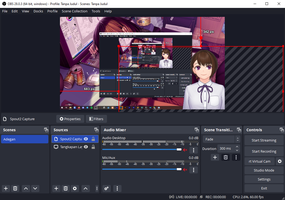 Inochi Session and OBS ready to stream.
