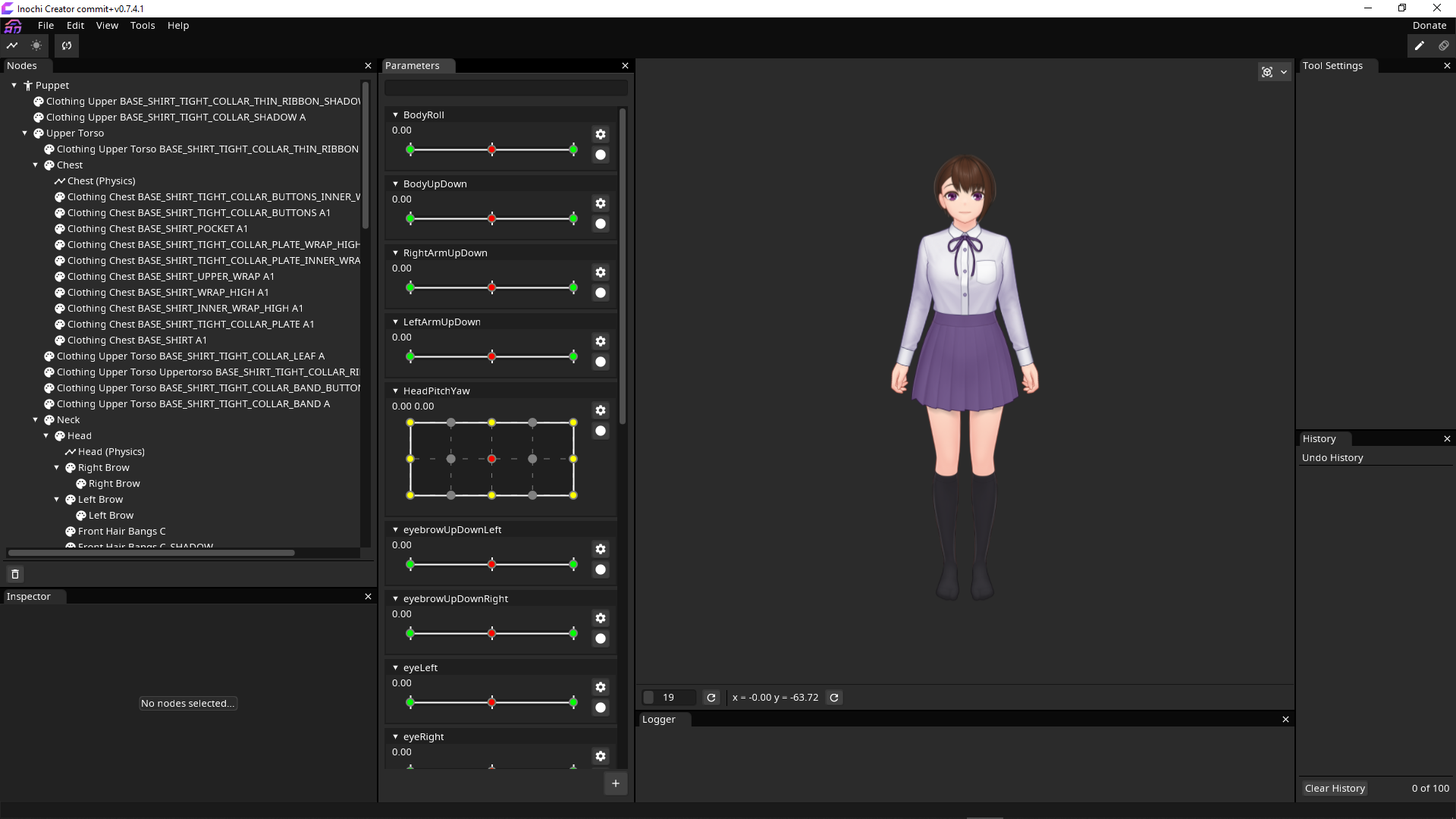 Pre-rigged Inochi2D export opened with Inochi Creator.