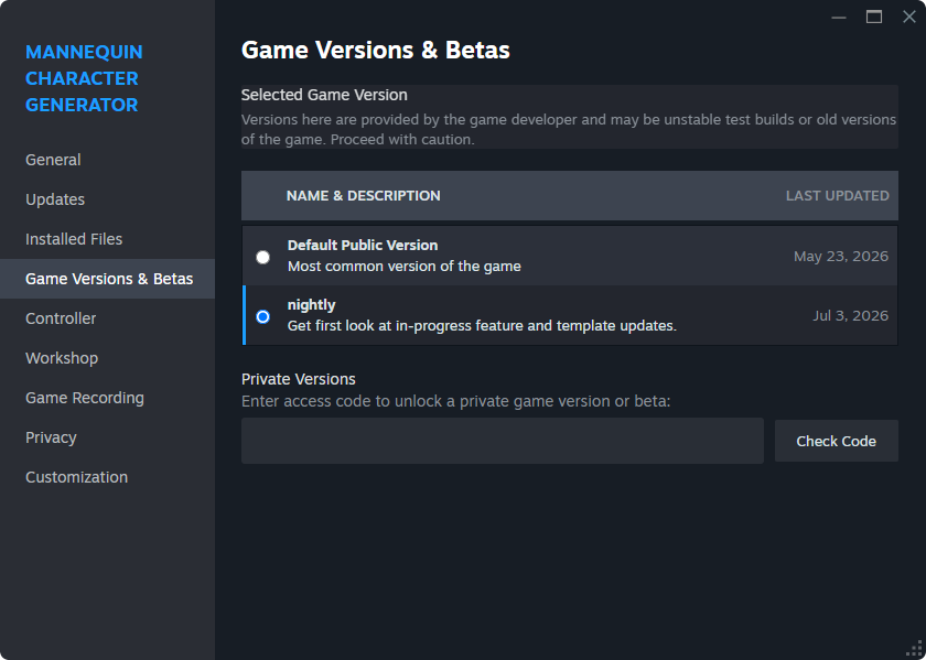 Switching to Nightly Builds on Steam