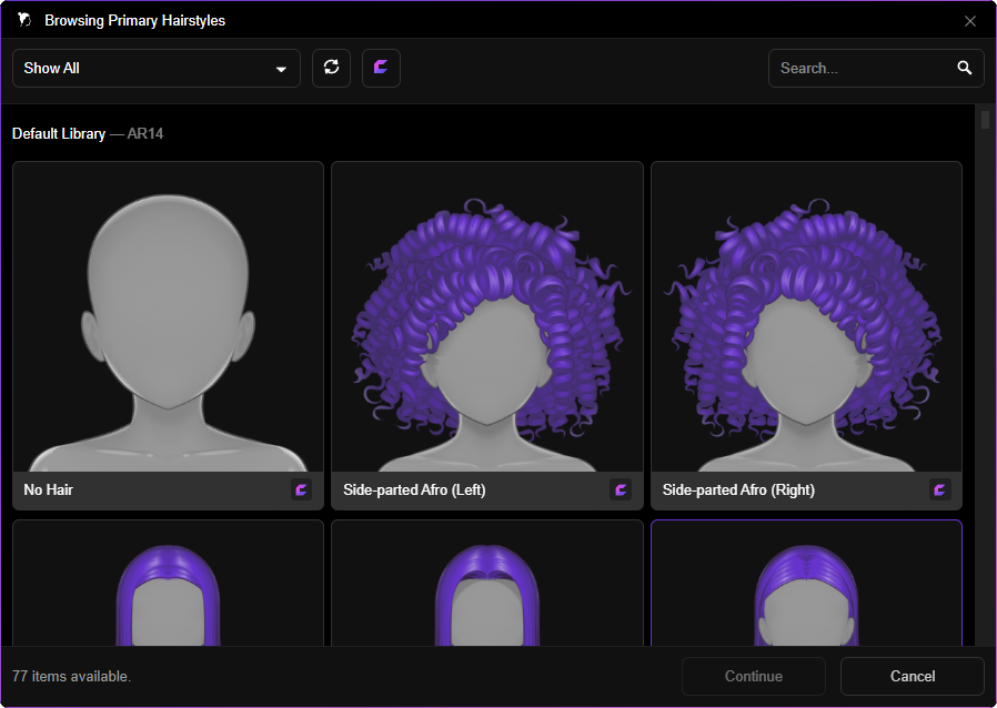 Browsing Primary Hairstyle Templates