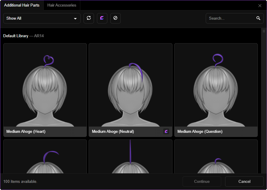 Browsing Additional Hair Parts Templates